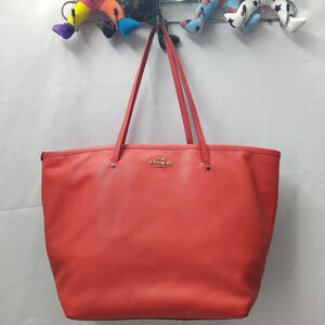 Coach City Tote Red Leather Double Handle Large Tote Bag